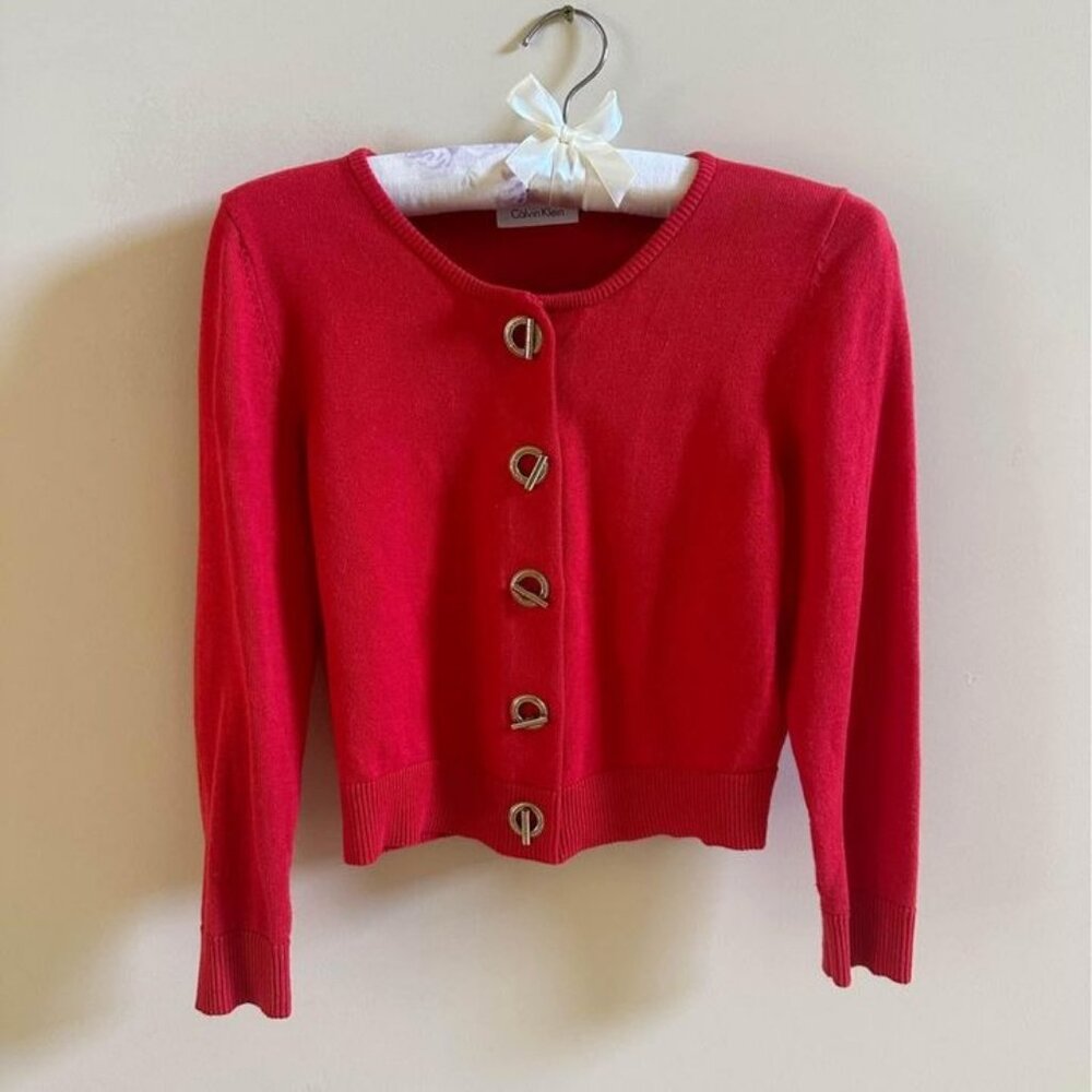 SOLD - Red Calvin Klein Cardigan Size Small